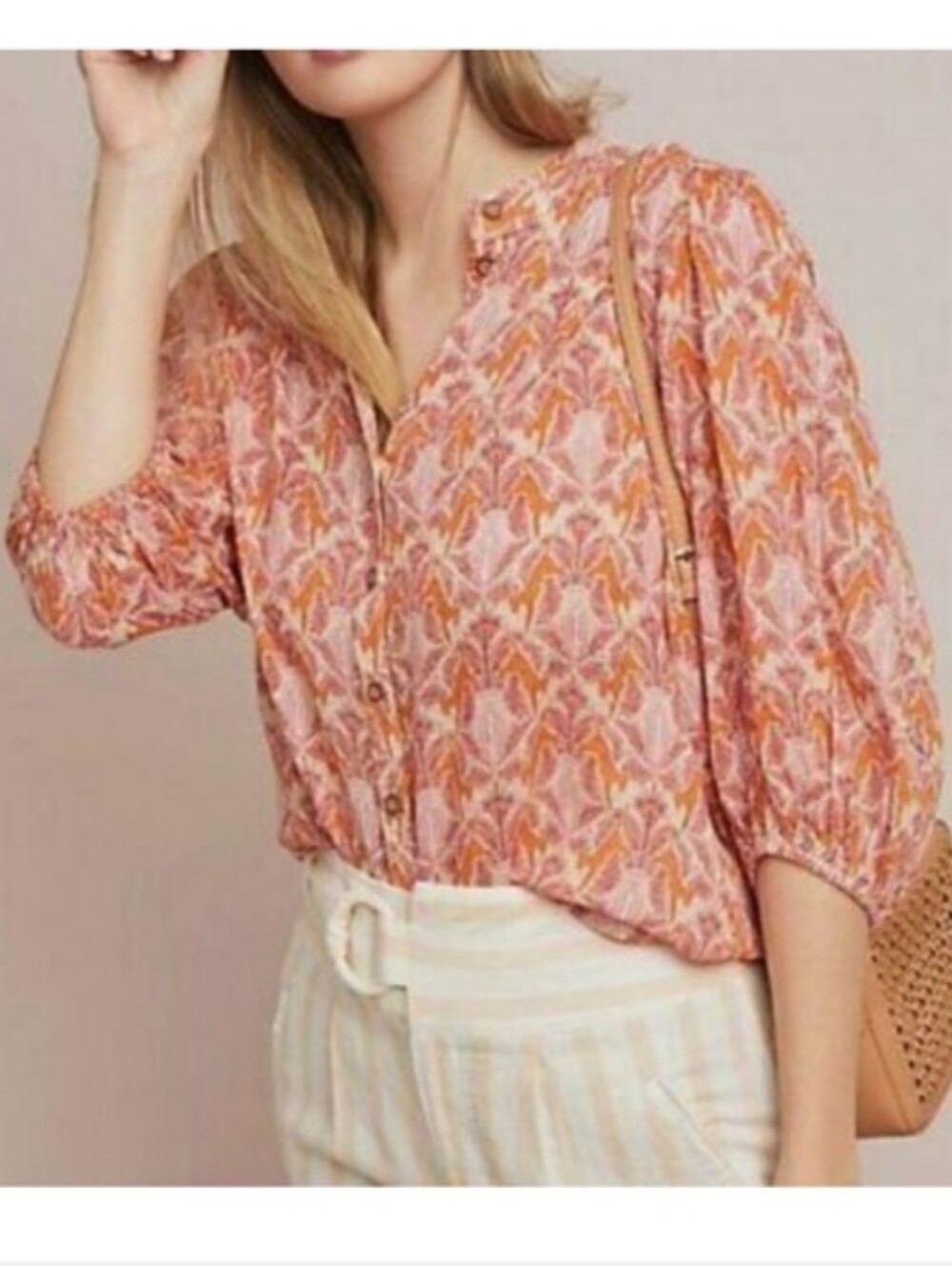 Maeve Anthropologie Kalapana Tiger Print Puff Sleeve Blouse